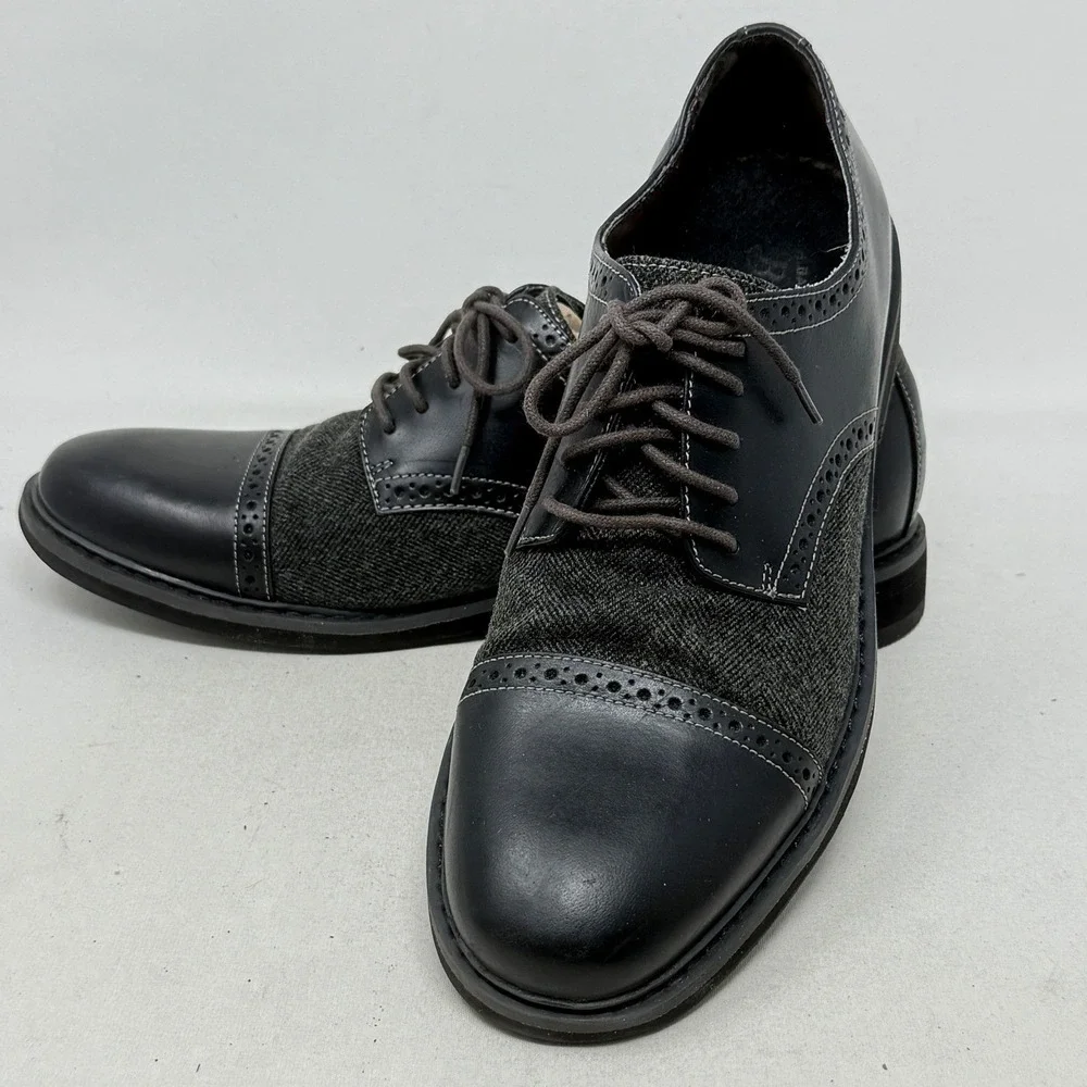 Bass Mens Howie Shoes 11 Black Leather Herringbone Wingtip‎ Oxford Preppy READ